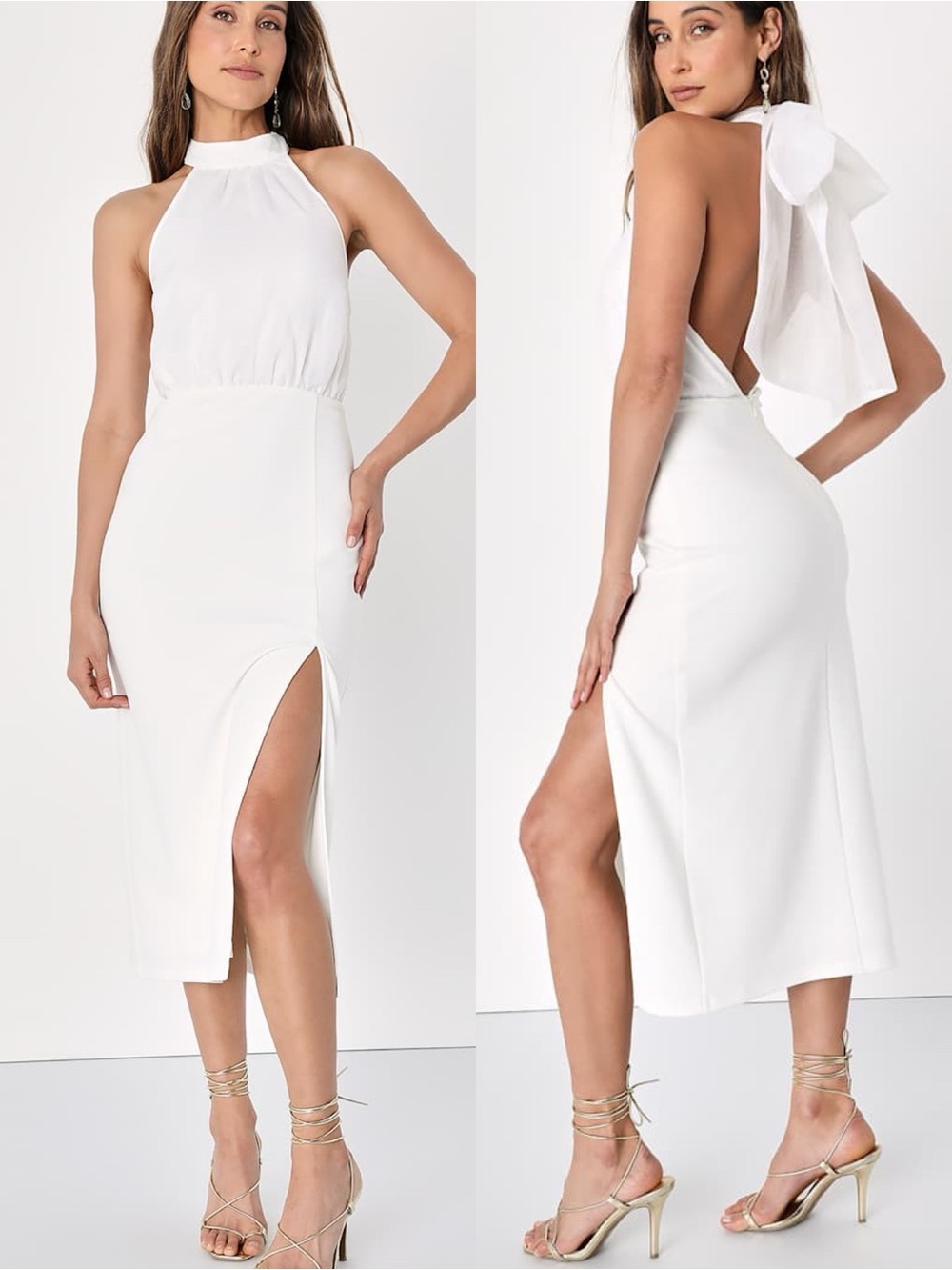 Lulus | Glamorous Promise White Organza Halter Bodycon Midi Dress